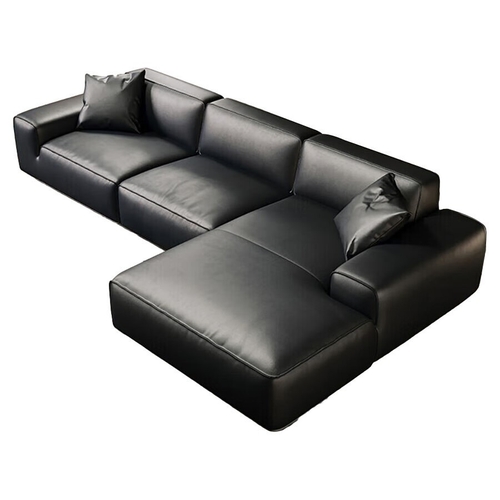 seater black leather couch