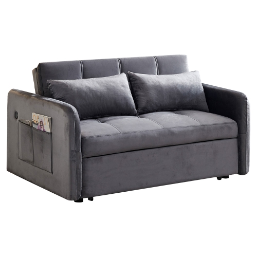 Matilda Velvet Fabric Pull Out Sofa Bed, Seater Double, Grey