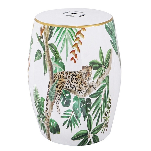Leopard Ceramic Drum Stool Side Table