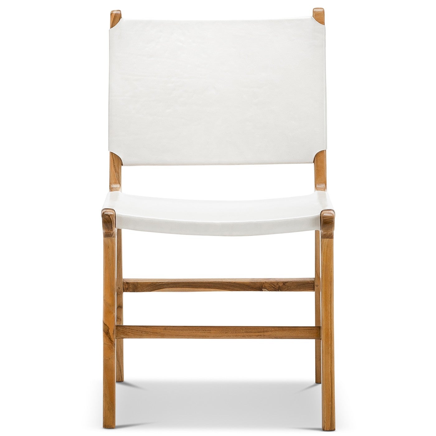 Casey Flat Leather Teak Timber Dining Chair Set of 2 White Natural