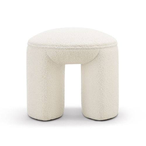 Remi Teddy Fabric Round Ottoman Stool, Cream