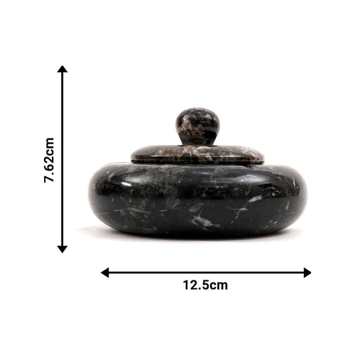 Marbeline Marble Round Ash Tray with Lid, Black