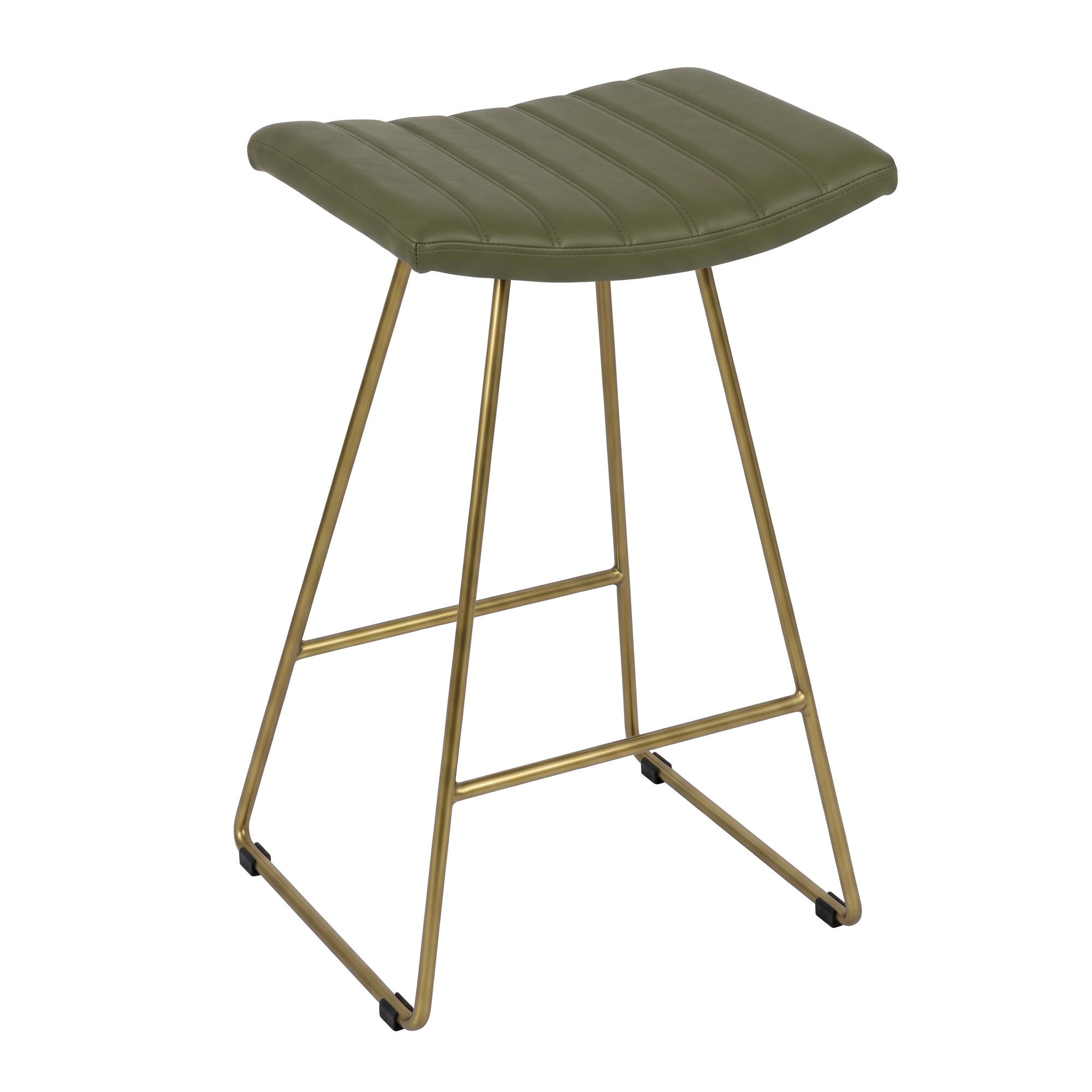 Table Bar Unit Bob PU Leather Counter Stool, Olive / Brass