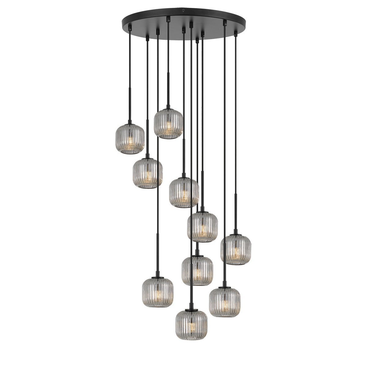 Bobo Metal Glass LED Cluster Pendant Light 10 Light Black Smoke