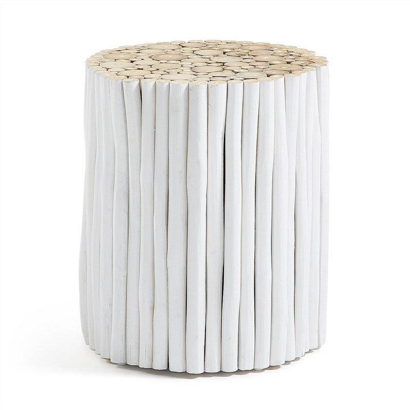Phylip Solid Teak Timber Accent Stool White