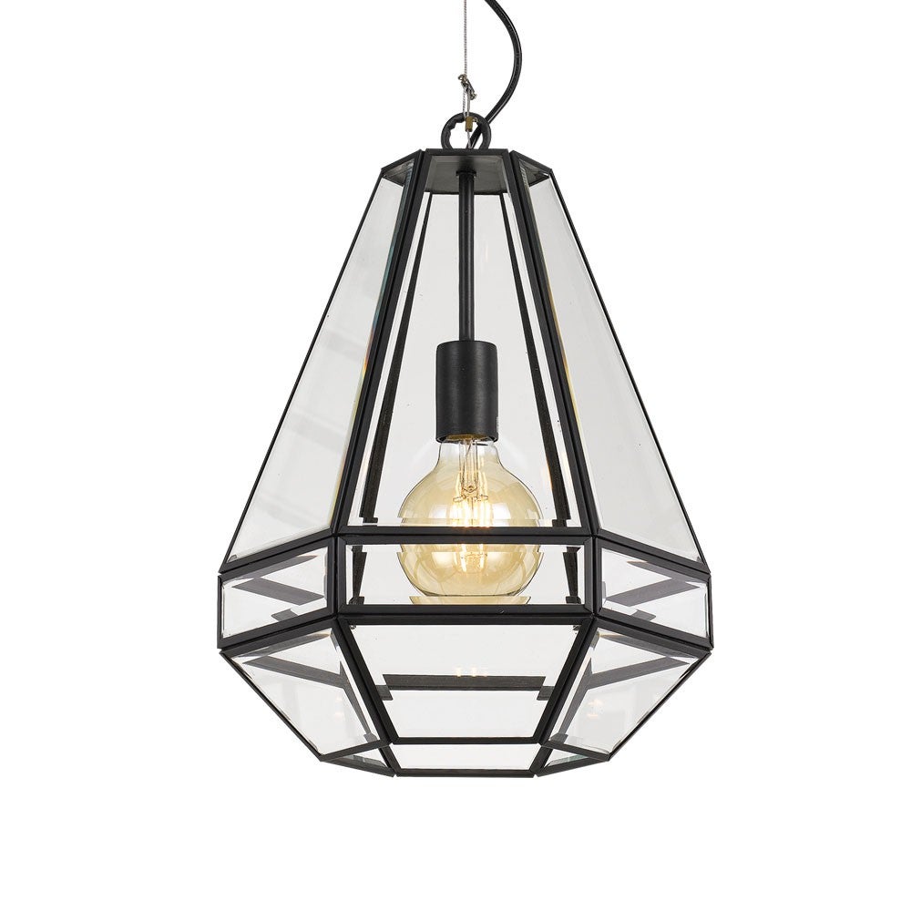 Black metal and store glass pendant light