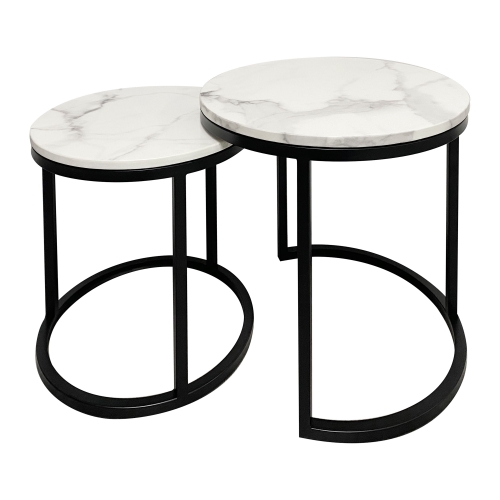 Crown Piece Stone Metal Round Nesting Side Table Set, White