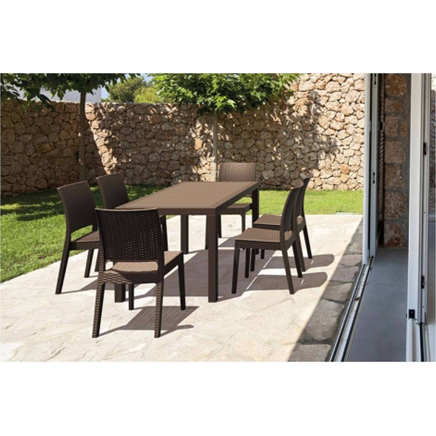 Siesta Orlando 7 Piece Commercial Grade Resin Rattan Outdoor Dining Table Set 140cm with Florida Chair Chocolate