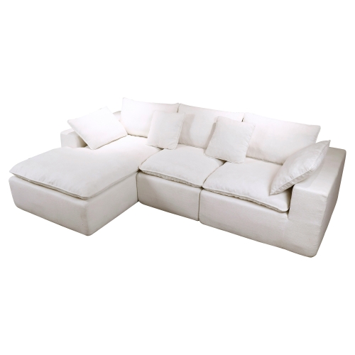 Velly Fleece Fabric Compressed Modular Corner Sofa, 2 Seater with LHF Chaise, White