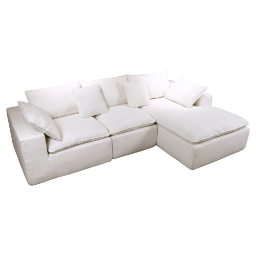 Velly Fleece Fabric Compressed Modular Corner Sofa, 3 Seater with RHF Chaise, White