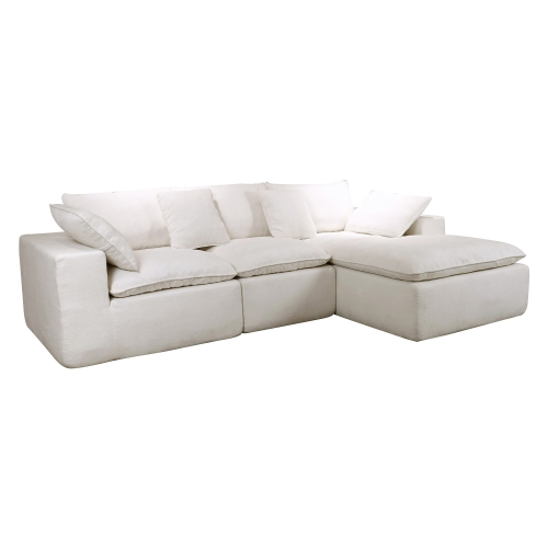 Velly Fleece Fabric Compressed Modular Corner Sofa, 3 Seater with RHF Chaise, White