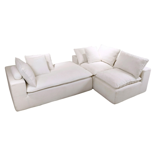 Velly Fleece Fabric Compressed Modular Corner Sofa, 3 Seater with RHF Chaise, White
