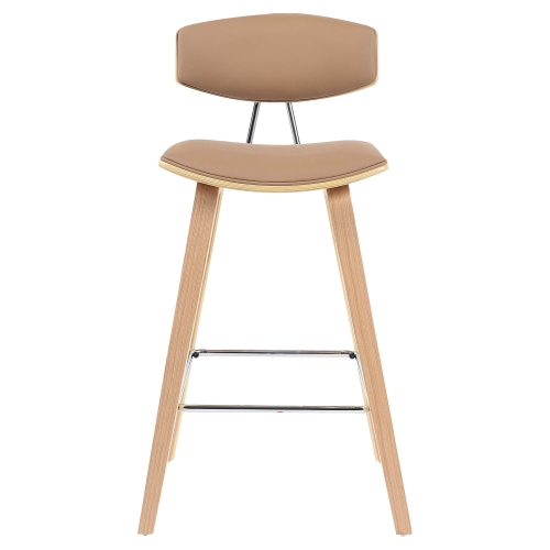 Retro Faux Leather Wooden Counter Stool, Khaki Beech