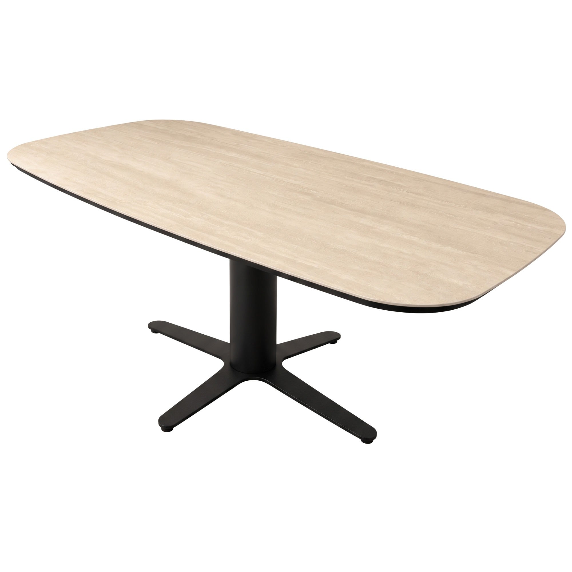Denner Table Mariel Ceramic & Metal Pedestal Dining Table, 180cm, Travertine / Black