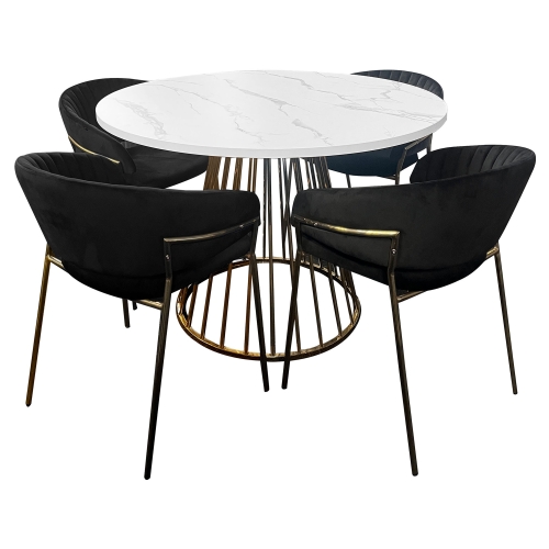 Matilda Piece Faux Marble Top Round Dining Table Set, 110cm