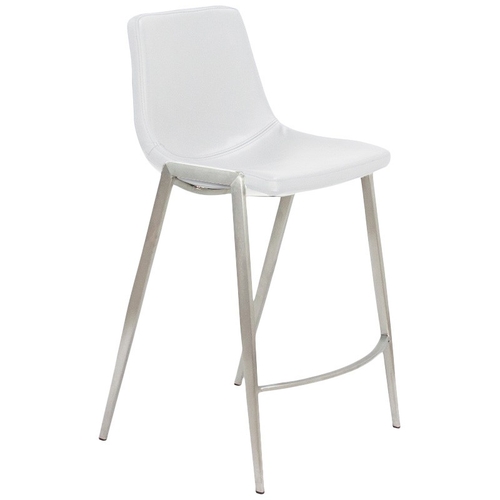 Nash Faux Leather Counter Stool, White Stainless Steel