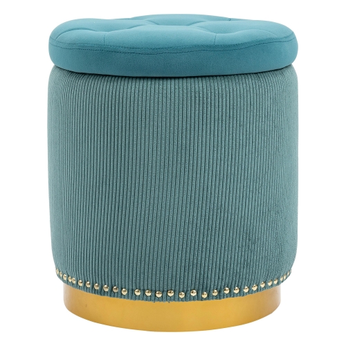 Isla Fabric Round Storage Ottoman, Teal