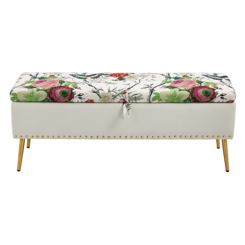 Levant Fabric Storage Ottoman Bench, Beige Retro Floral