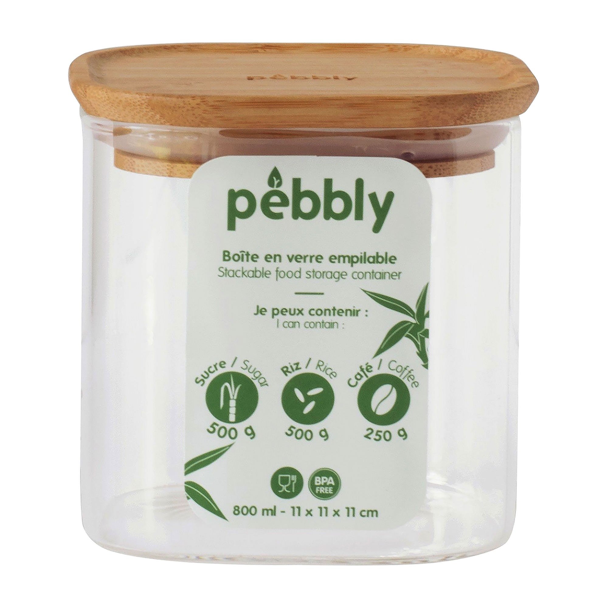 Pebbly Round Spice Jars with Bamboo Lids, Set of 3, 1 set