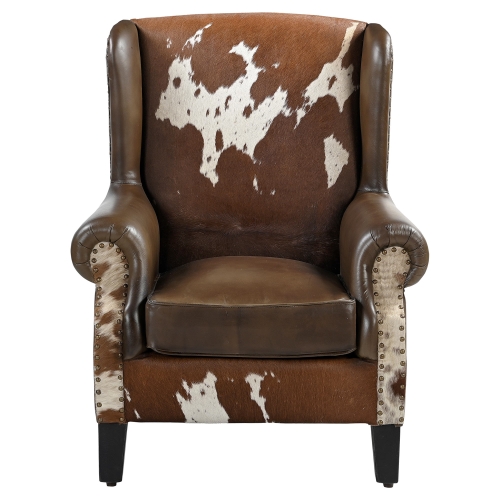 Joelene Cowhide Leather Wingback Armchair