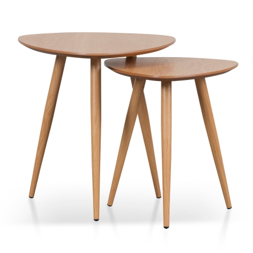 Hebel Piece Wooden Nesting Side Table Set, Natural - Main Image
