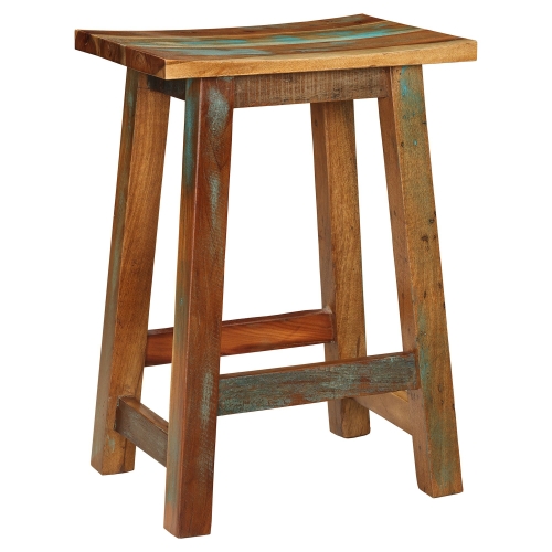 May Reclaimed Timber Saddle Counter Stool, Stained Natural