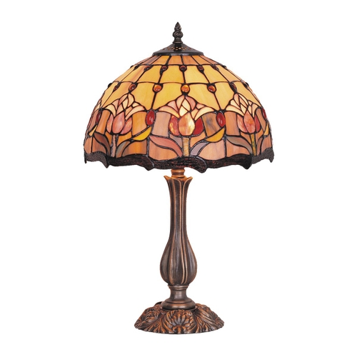 Red Tulip Tiffany Style Stained Glass Table Lamp, Large