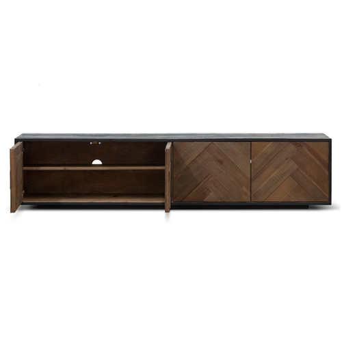 Eacham Wooden 4 Door TV Unit, 210cm, Dark Natural / Rustic Black