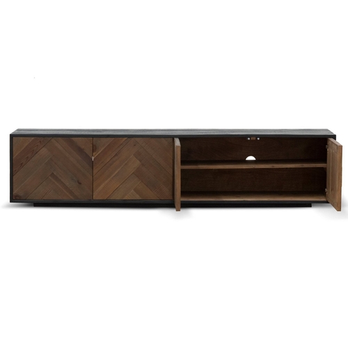 Eacham Wooden 4 Door TV Unit, 210cm, Dark Natural / Rustic Black