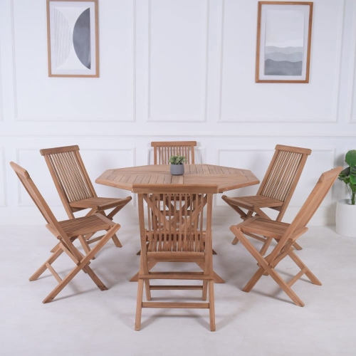 Zalto Piece Teak Timber Outdoor Folding Octagonal Dining Table