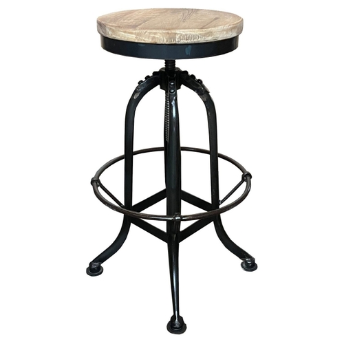 Burkel Iron Industrial Adjustable Bar Stool, Black