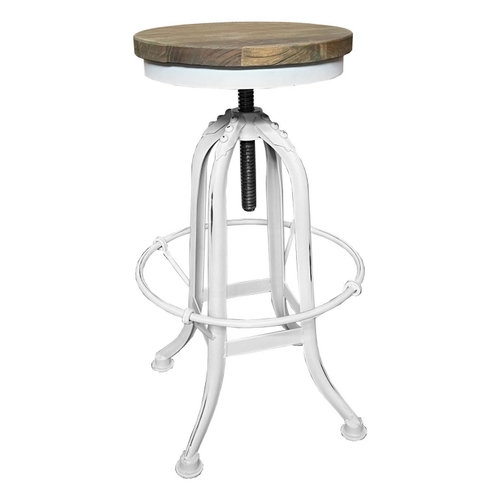 Burkel Iron Industrial Adjustable Bar Stool, White
