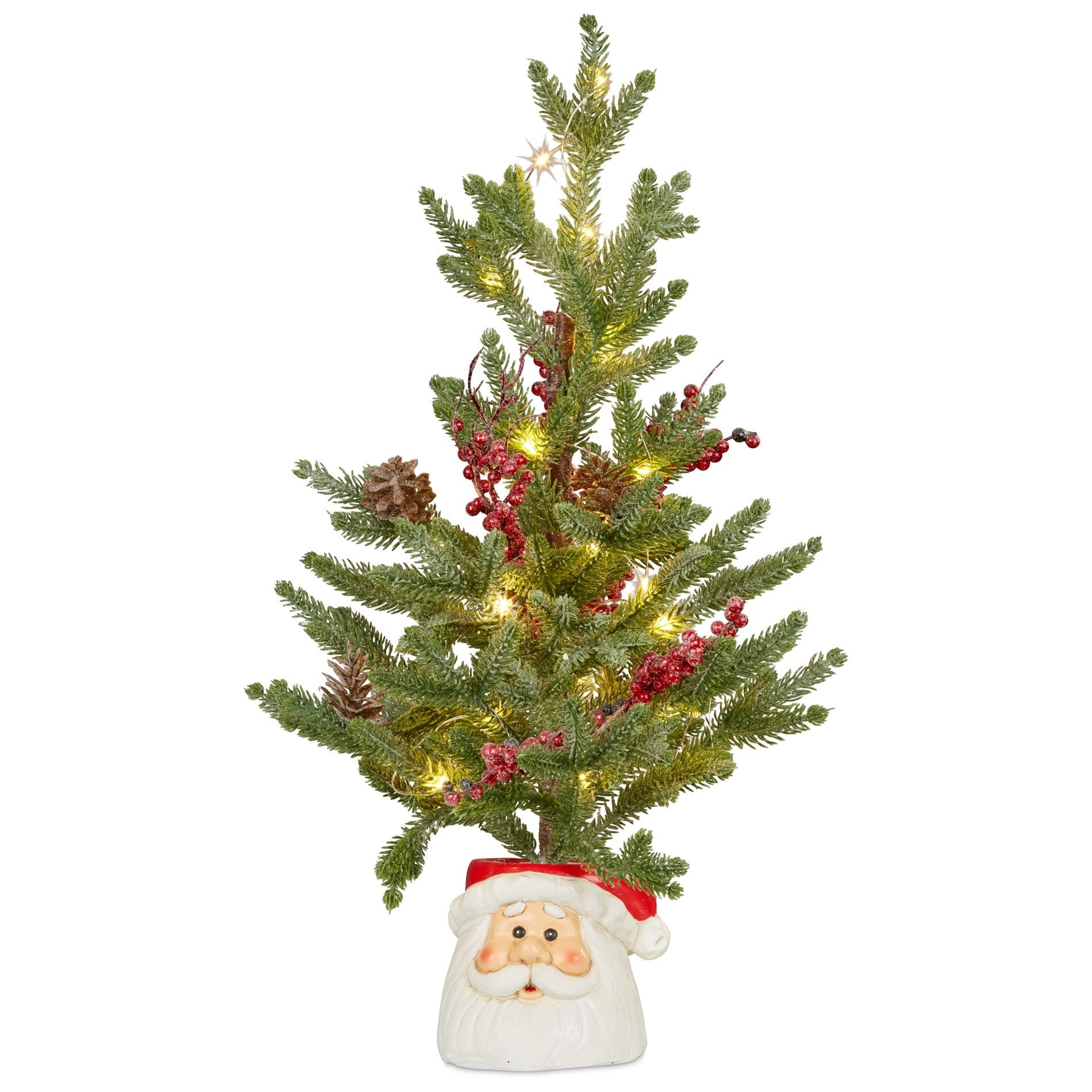 Lataury LED Light Up Artificial Tabletop Christmas Tree in Santa Pot