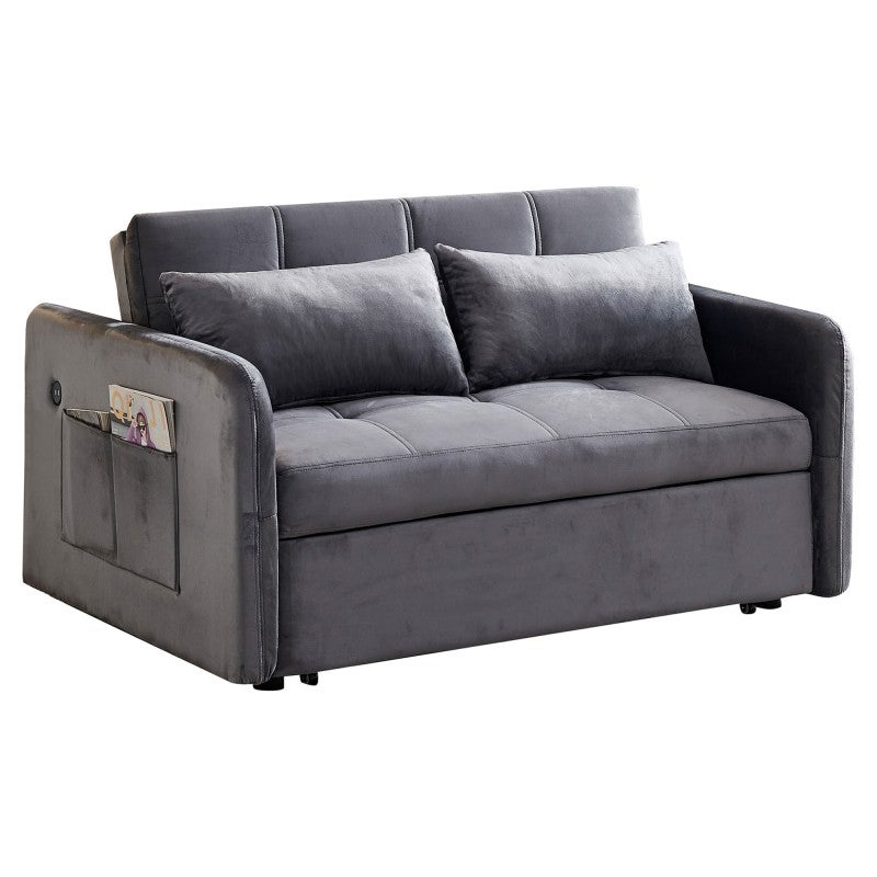 Matilda Velvet Fabric Pull Out Sofa Bed, 2 Seater / Double, Grey
