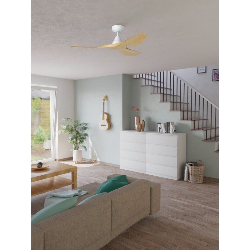 Surf DC Ceiling Fan with Remote, 122cm/48", White / Light Oak