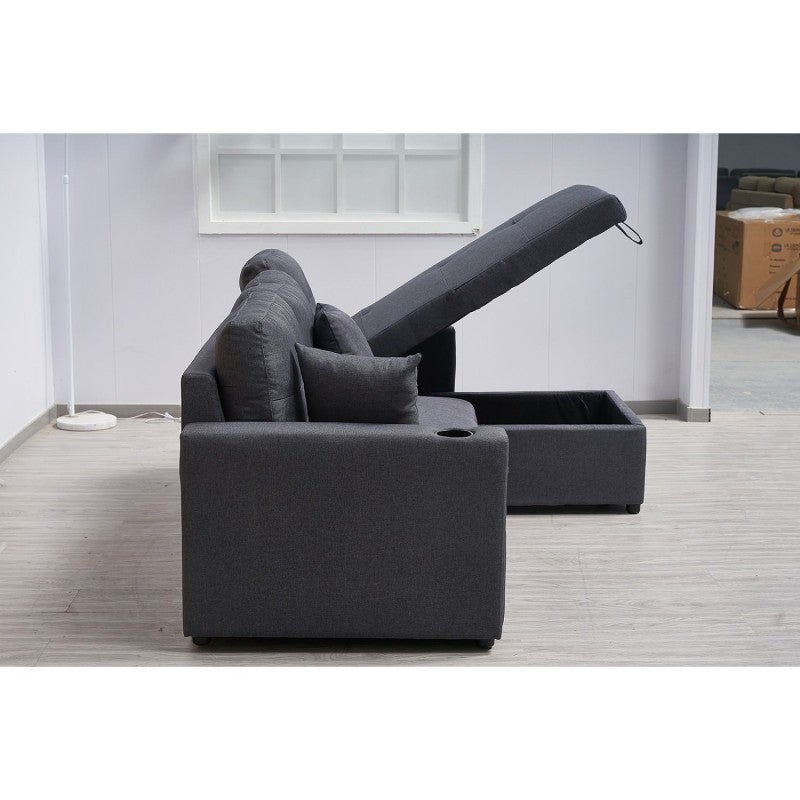 Elinea Fabric Pull Out Sofa Bed, 2 Seater with RHF Storage Charise ...