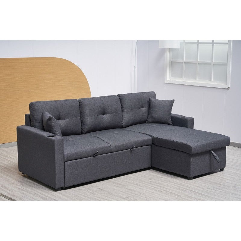 Elinea Fabric Pull Out Sofa Bed, 2 Seater with RHF Storage Charise ...