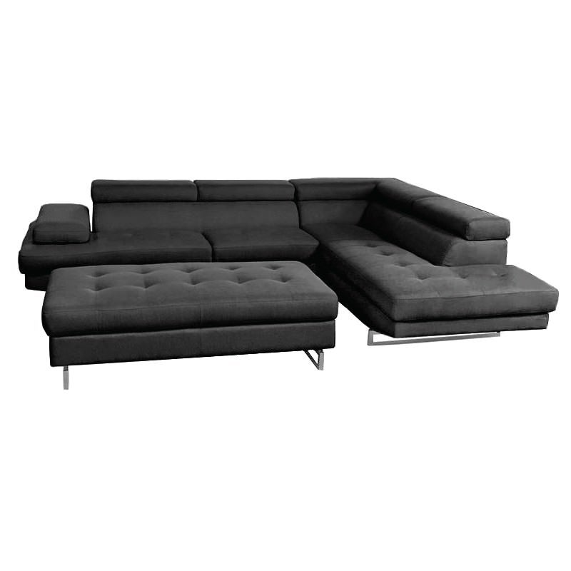 Saloon Fabric Corner Sofa with Ottoman, Black