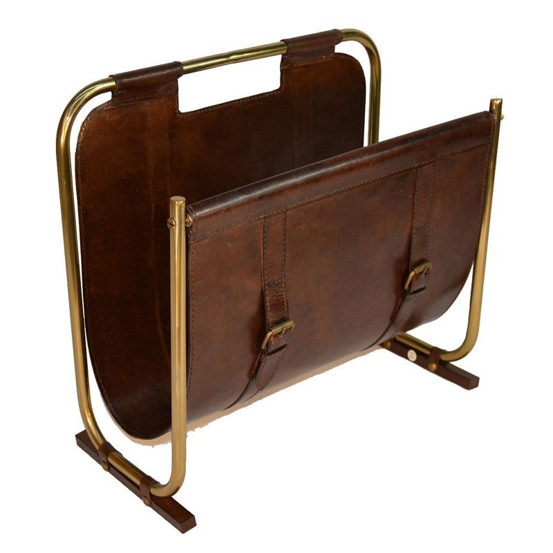 Rowley Magazine Rack Paxley Leather & Metal Magazine Rack, Dark Brown