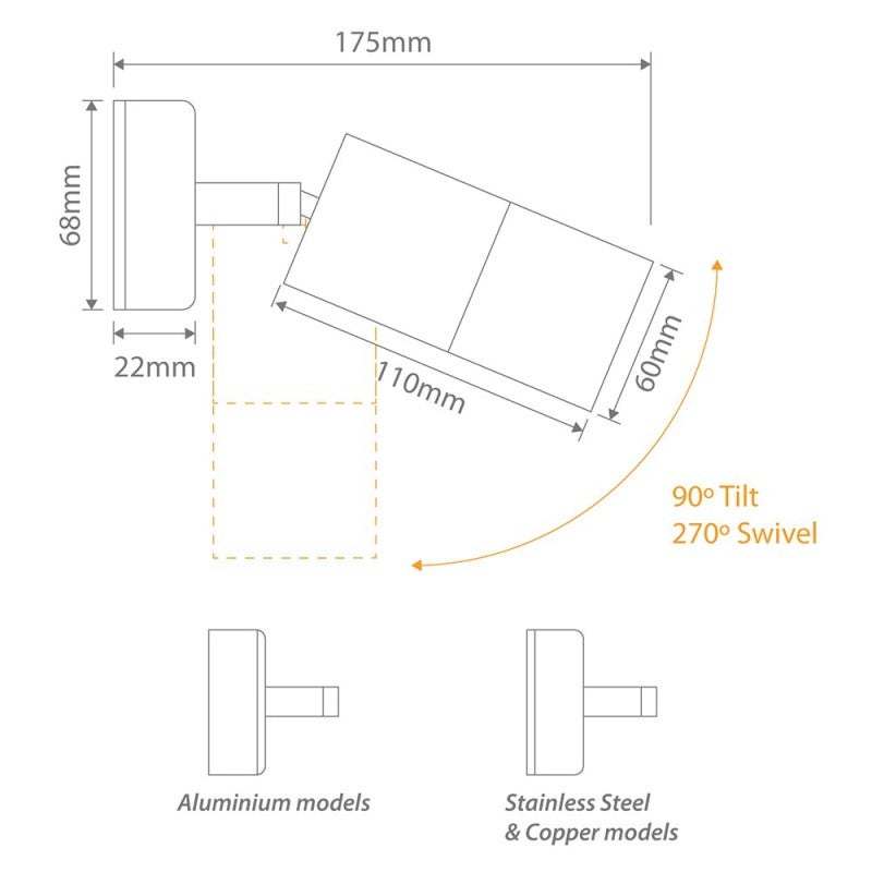 Shadow IP65 Exterior Dimmable LED Adjustable Wall Light, 1 Light, CCT ...
