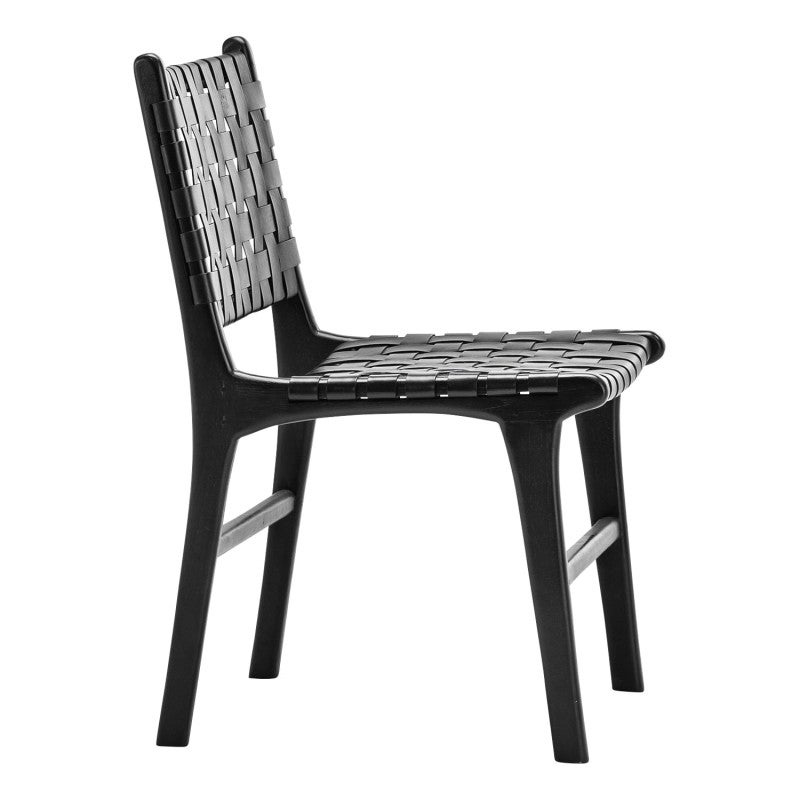 Lazie Woven Leather & Teak Dining Chair, Set of 2, Black