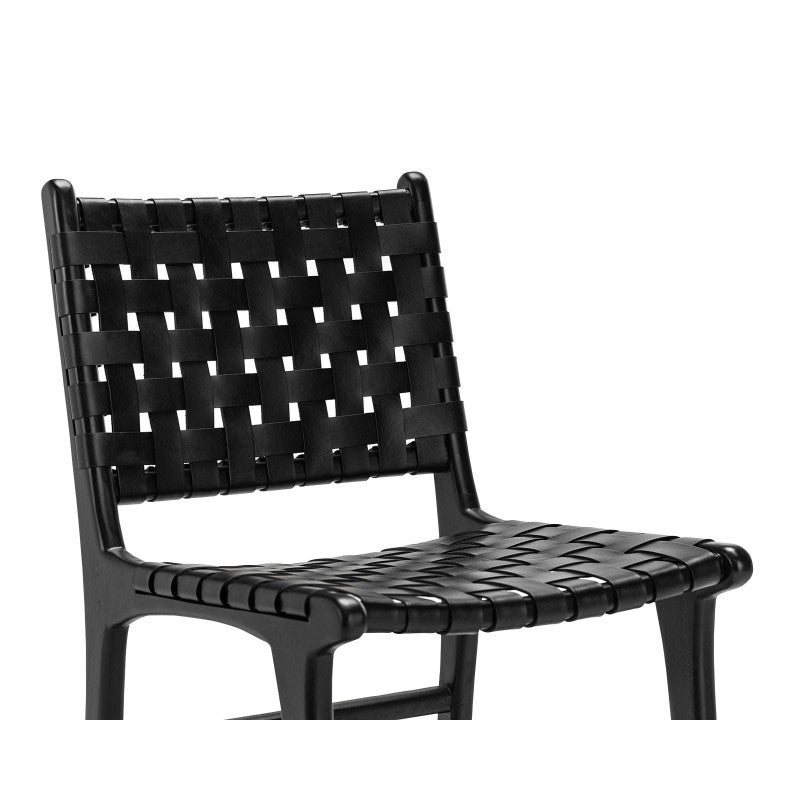 Lazie Woven Leather & Teak Dining Chair, Set of 2, Black