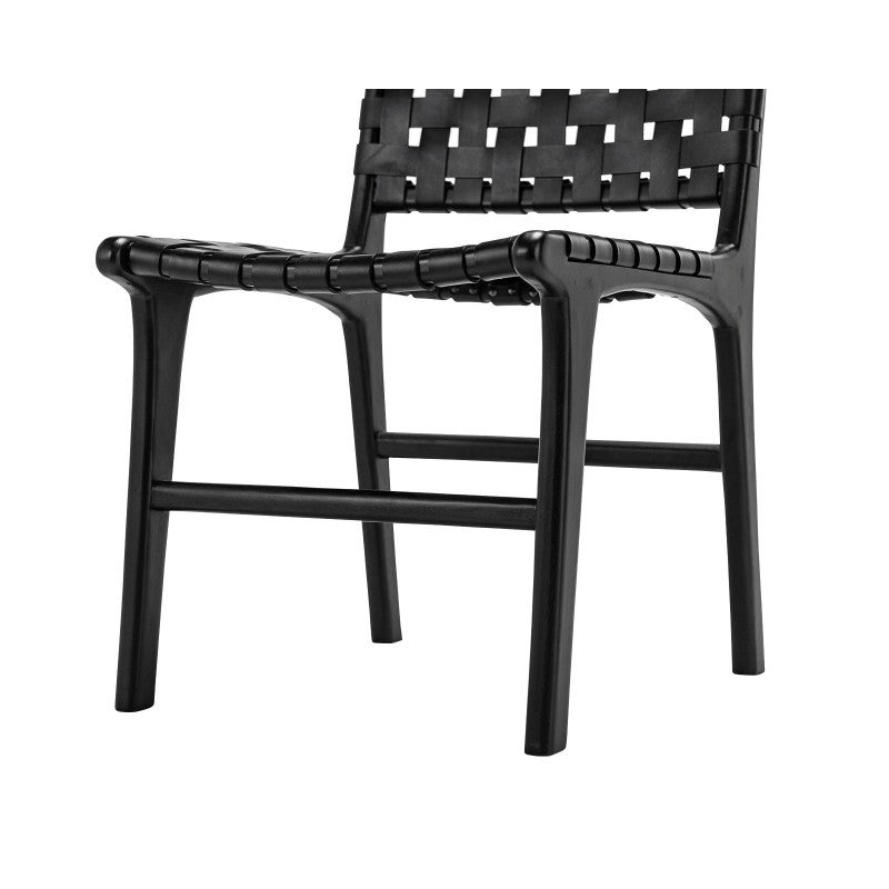 Lazie Woven Leather & Teak Dining Chair, Set of 2, Black