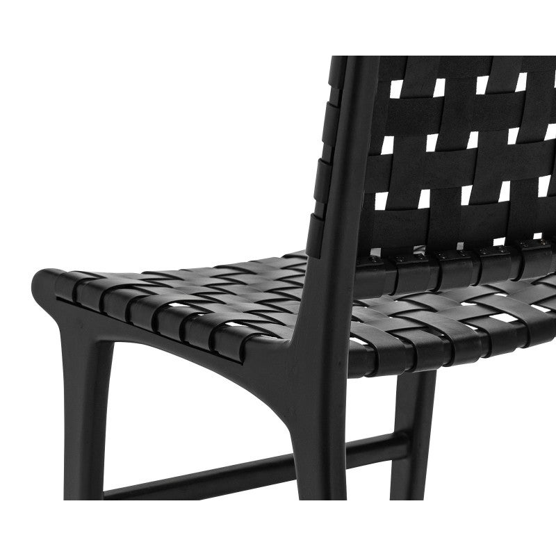 Lazie Woven Leather & Teak Dining Chair, Set of 2, Black