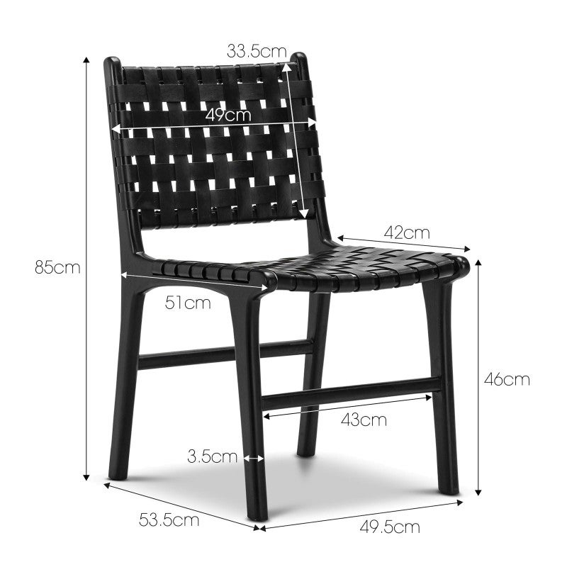 Lazie Woven Leather & Teak Dining Chair, Set of 2, Black