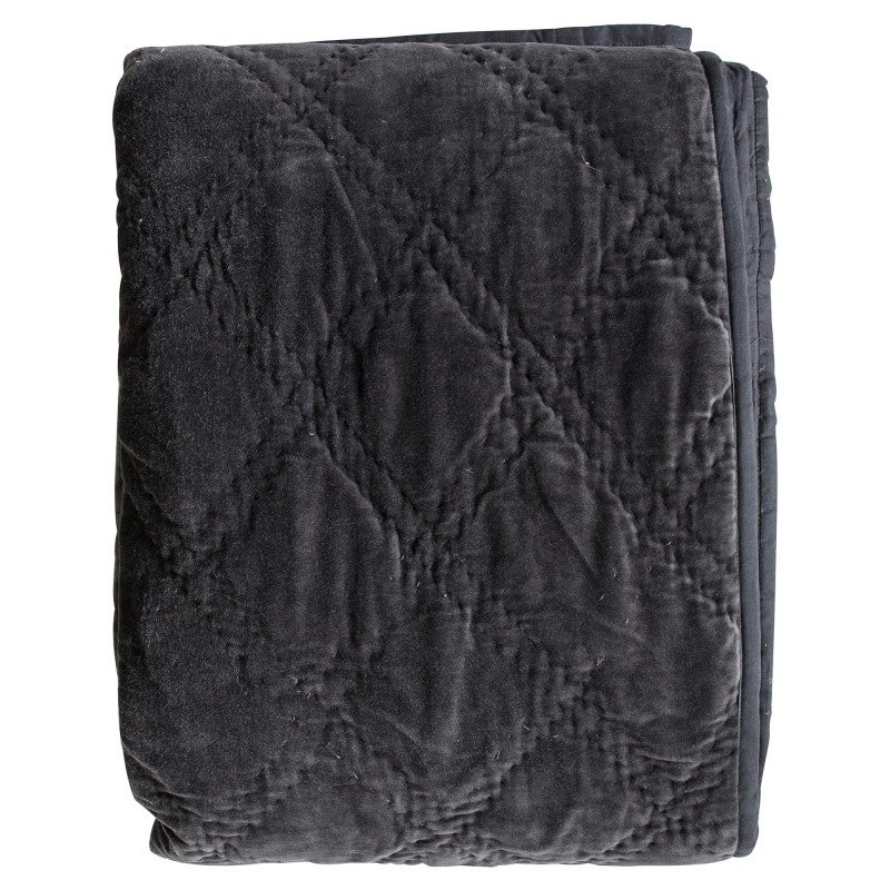 Virginia Quilted Cotton Velvet Bedspread, 240x260cm, Charcoal