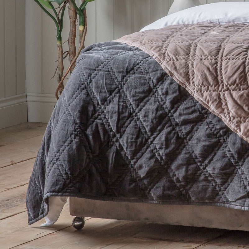 Virginia Quilted Cotton Velvet Bedspread, 240x260cm, Charcoal