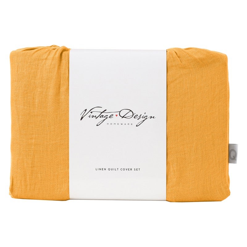 Vintage Design Homeware French Linen Quilt Cover Set, King, Marigold