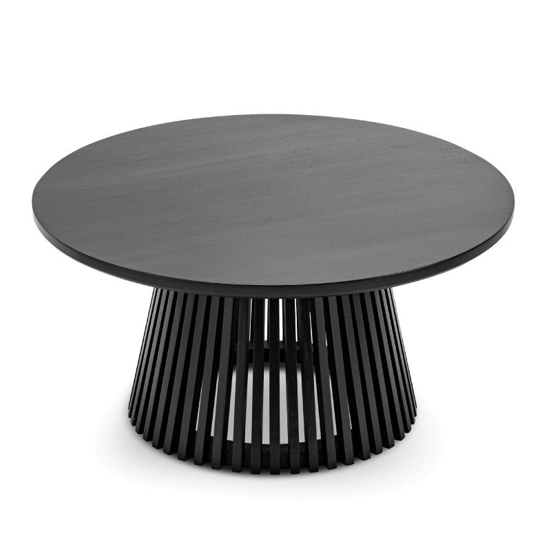 Pedie Teak Timber Round Coffee Table, 80cm, Black