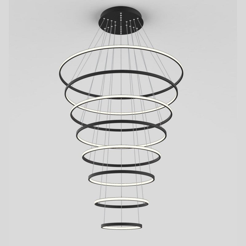 Crown LED 8 Ring Pendant Light, 3000K, Black